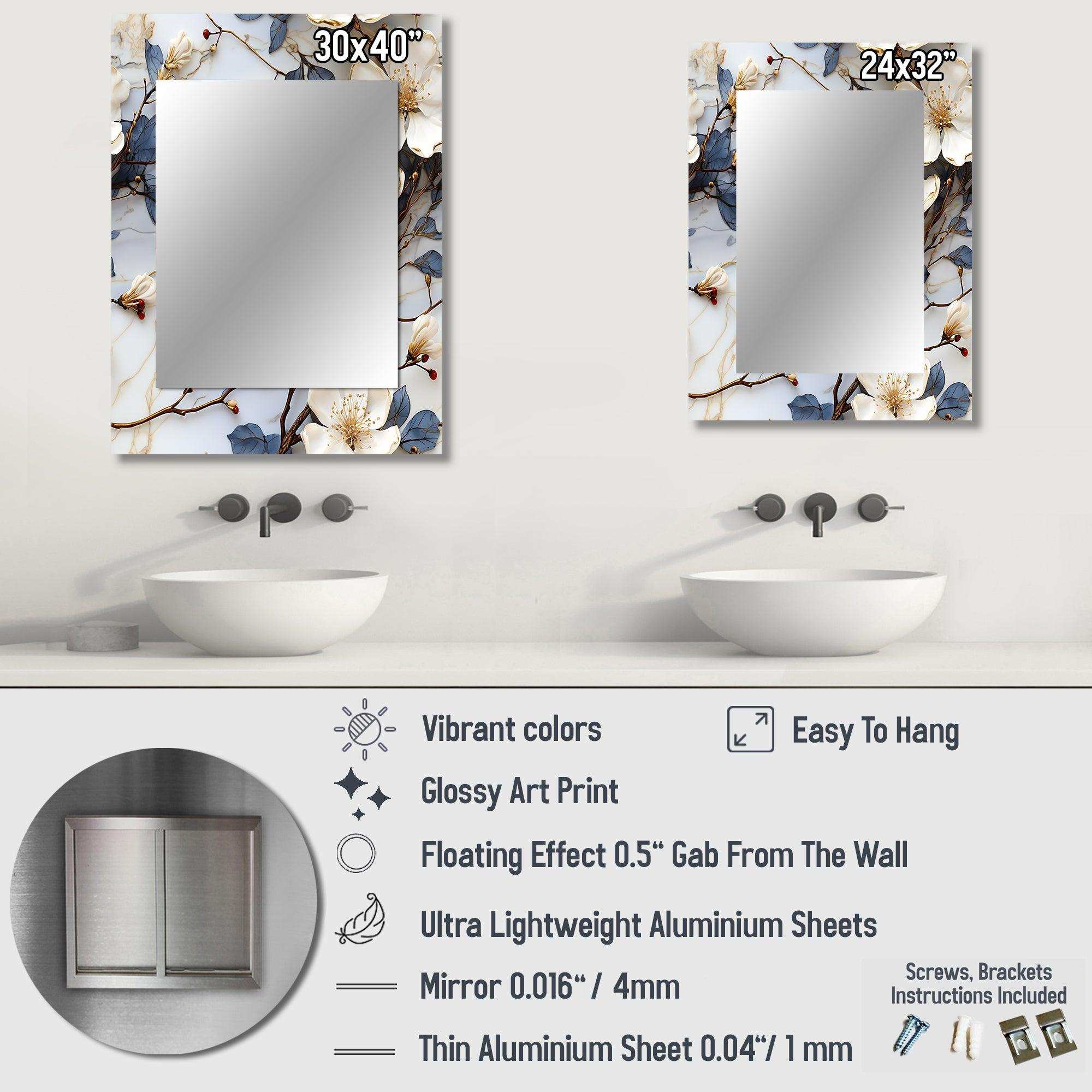 Magnolias Vein White And Blue Marble Pat - Marble Wall Mirror