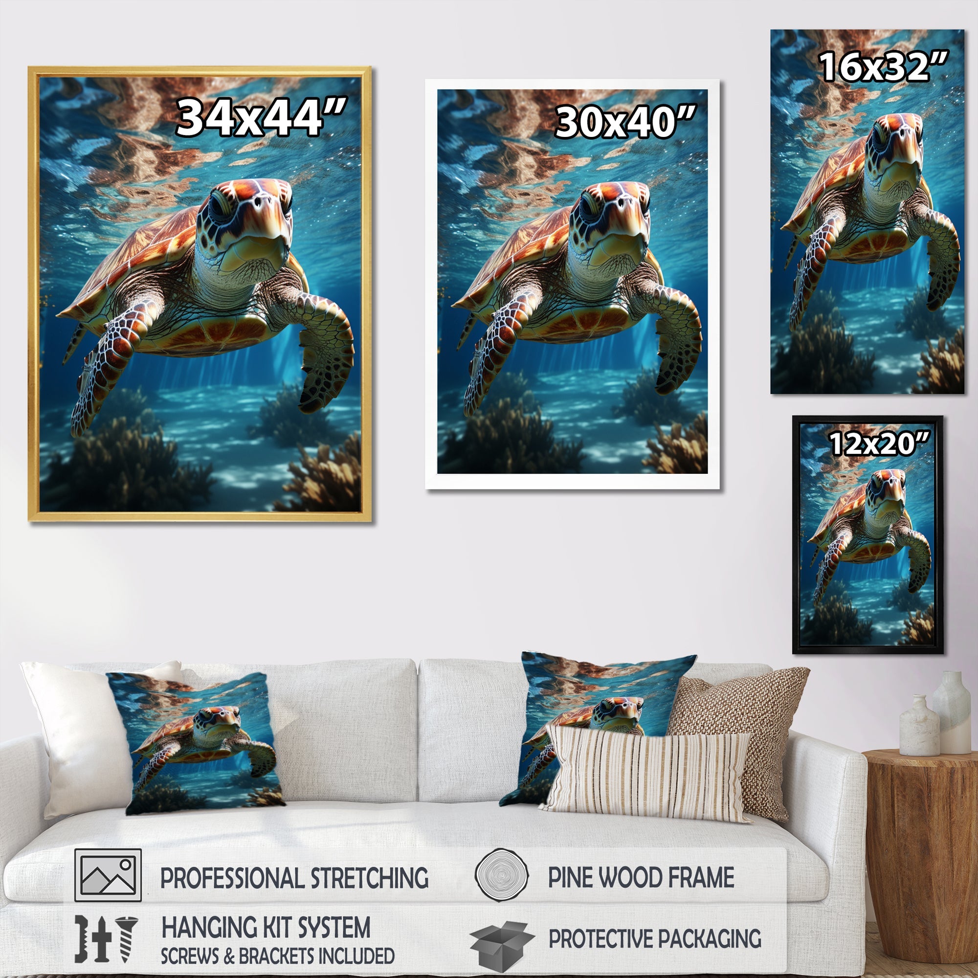 Turtle Aquatic Wanderer in Ocean - Turtle Home Decor Art