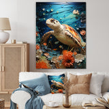 Turtle Coastal Creatures Pointillism - Turtle Canvas Wall Art