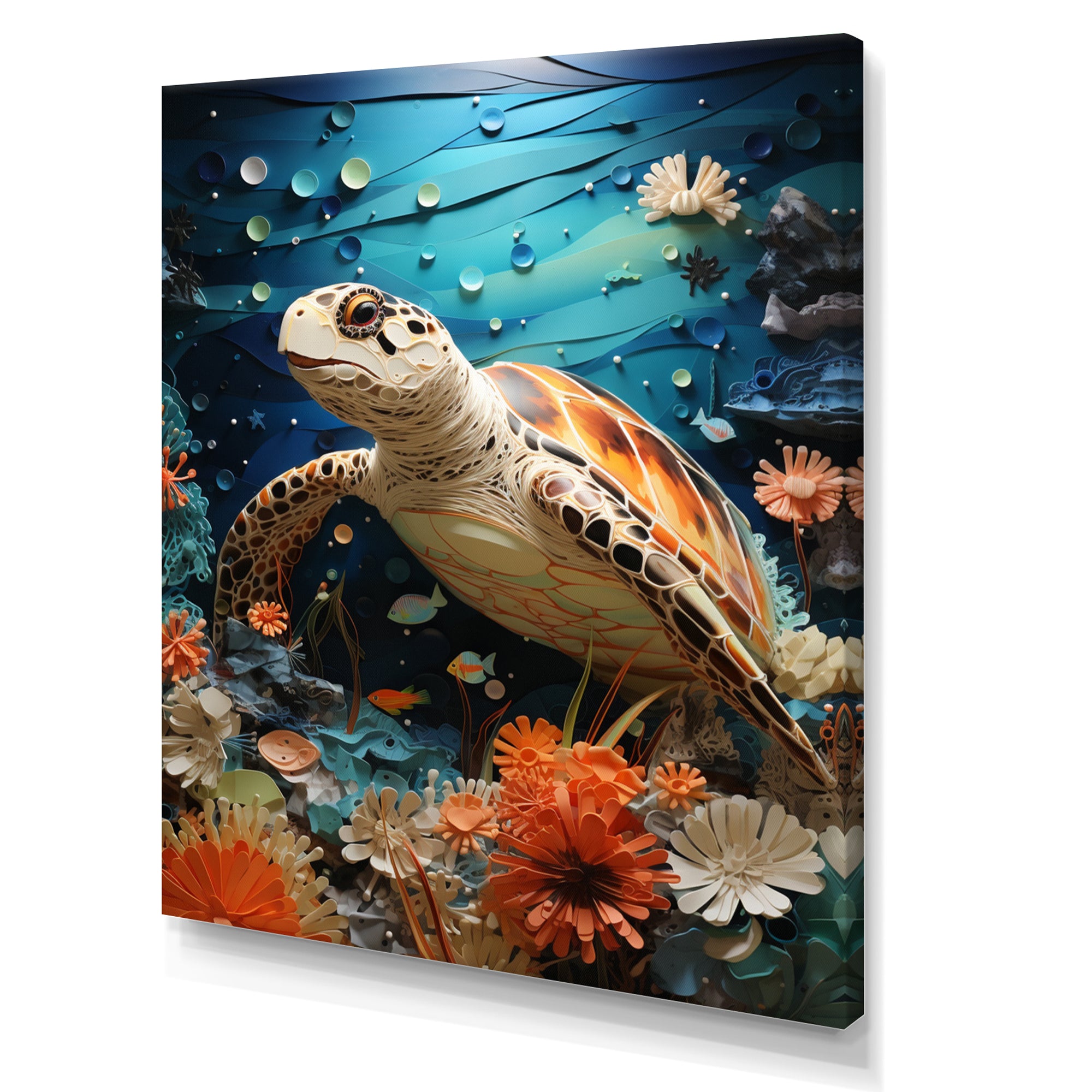 Turtle Coastal Creatures Pointillism - Turtle Canvas Wall Art
