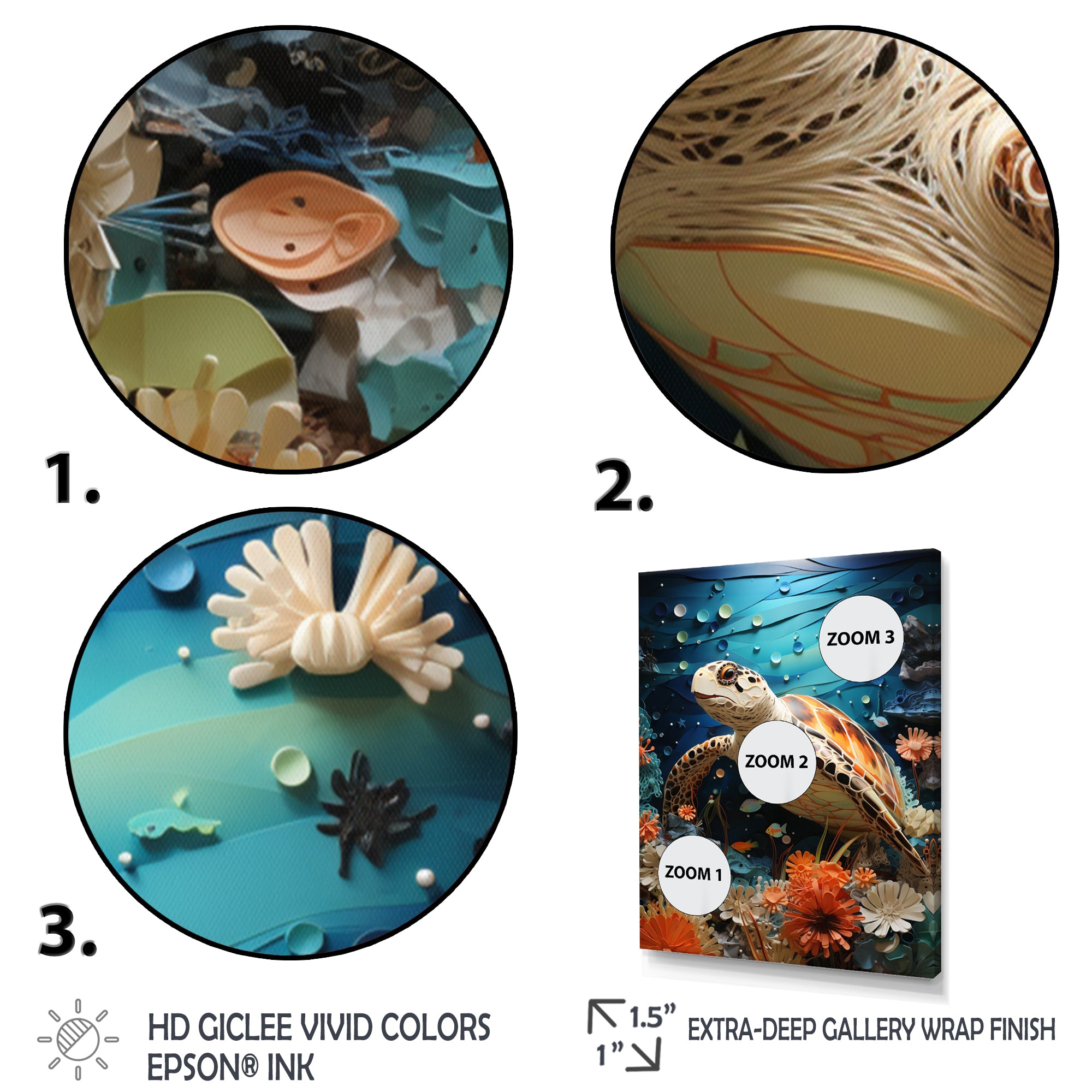 Turtle Coastal Creatures Pointillism - Turtle Canvas Wall Art