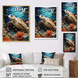 Turtle Coastal Creatures Pointillism - Turtle Canvas Wall Art