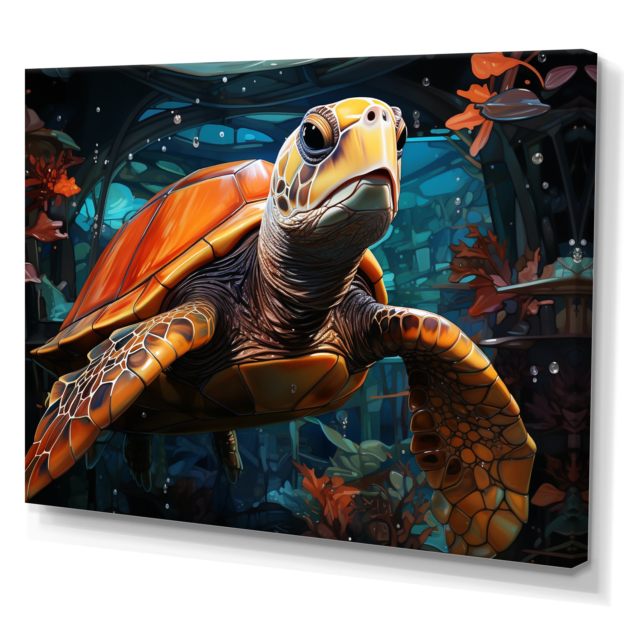 Turtle Journey Floral Geometric - Brown Turtle Wall Art