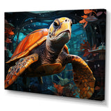 Turtle Journey Floral Geometric - Brown Turtle Wall Art