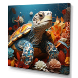 Turtle Journey Coral Geometric - Turtle Framed Canvas Art