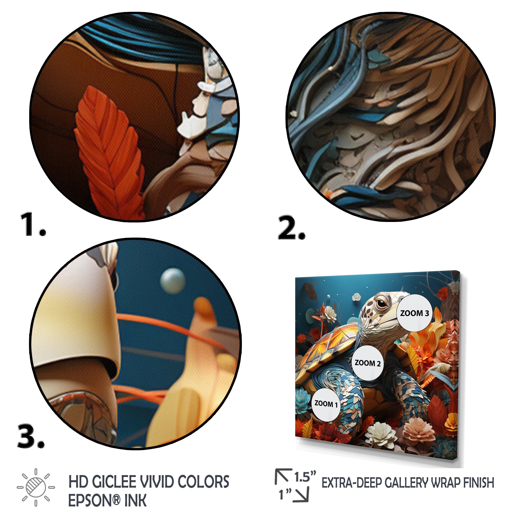 Turtle Journey Coral Geometric - Turtle Framed Canvas Art