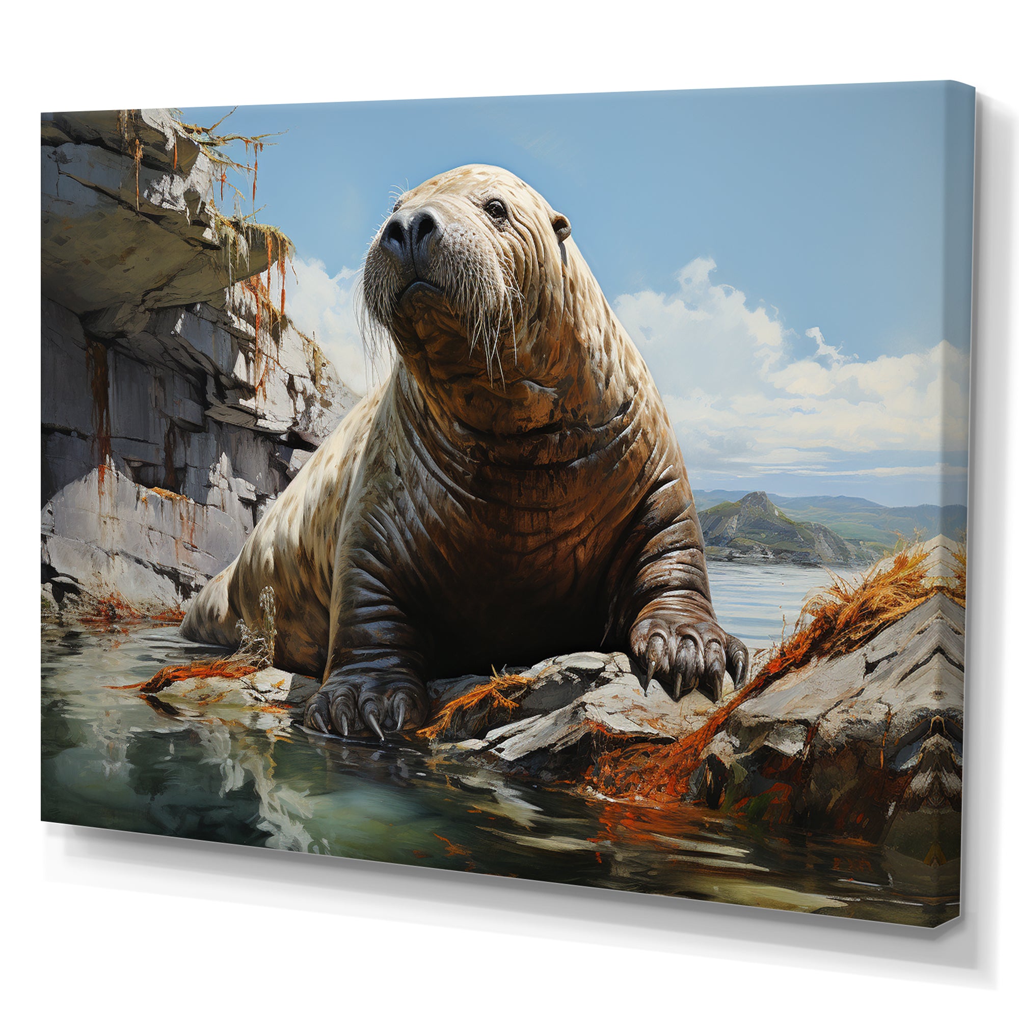 Walrus Rustic Charm - Walrus Large Canvas Wall Art