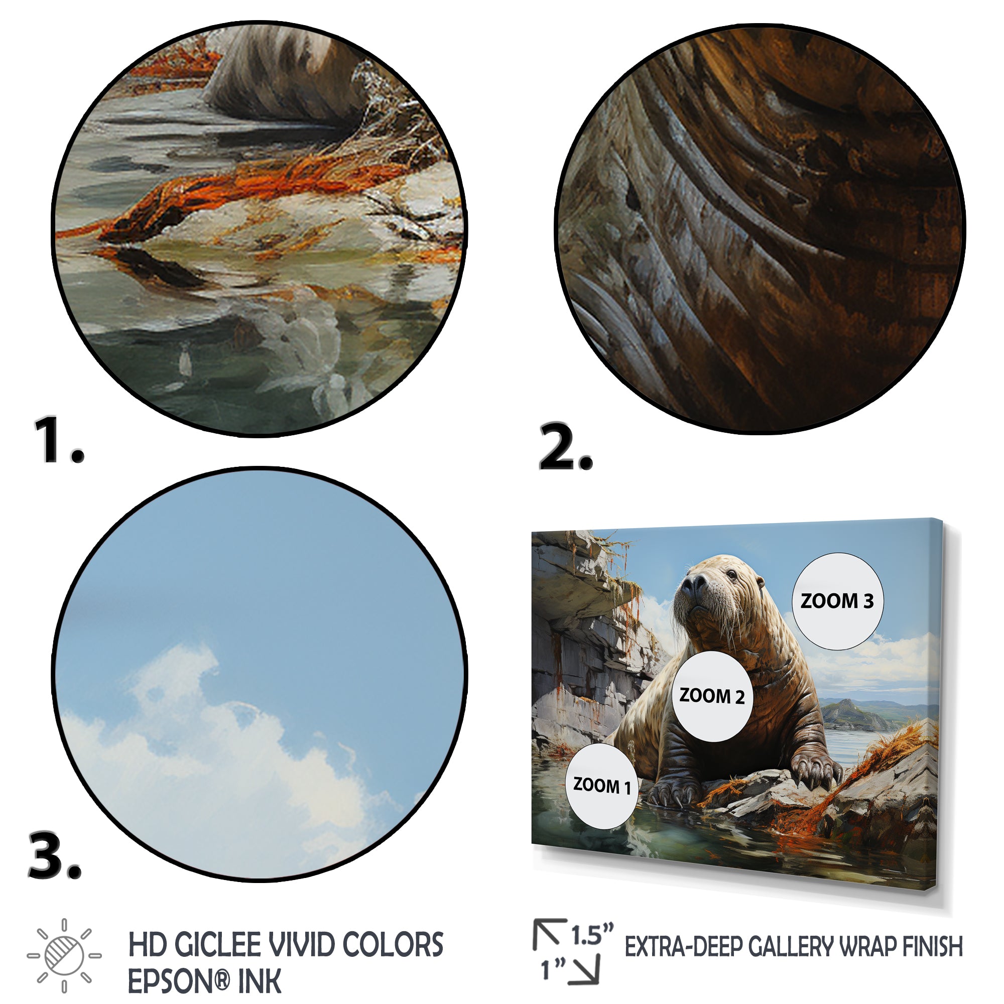 Walrus Rustic Charm - Walrus Large Canvas Wall Art