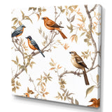 Orange Green Birds On Trees - Bird Framed Canvas Art
