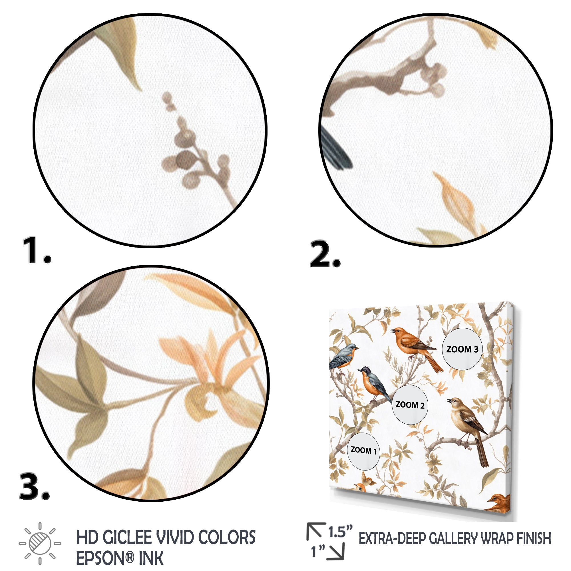 Orange Green Birds On Trees - Bird Framed Canvas Art