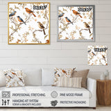 Orange Green Birds On Trees - Bird Framed Canvas Art