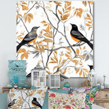 Brown Black Birds On Trees - Bird Large Canvas Wall Art