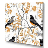 Brown Black Birds On Trees - Bird Large Canvas Wall Art