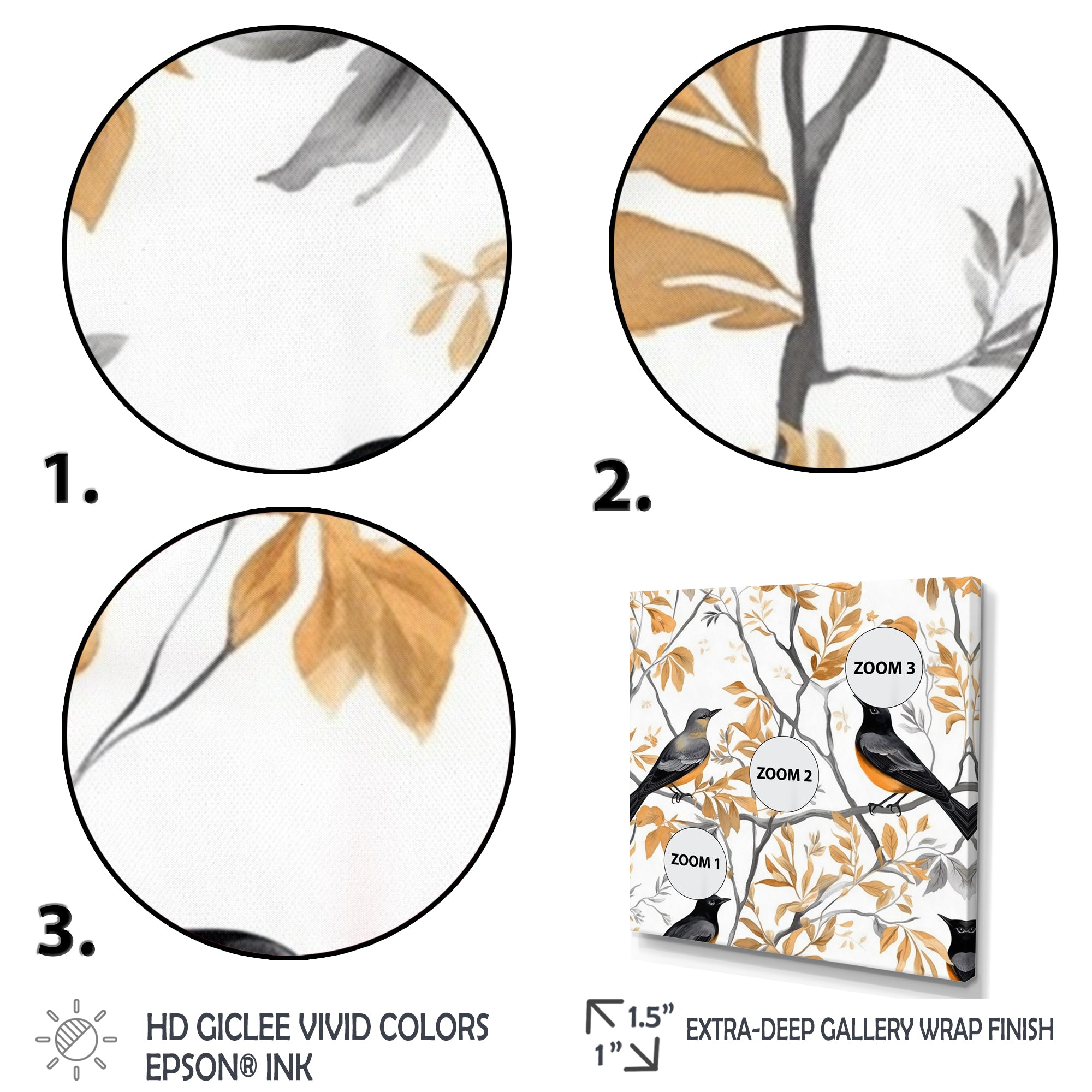 Brown Black Birds On Trees - Bird Large Canvas Wall Art