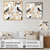 Brown Black Birds On Trees - Bird Large Canvas Wall Art