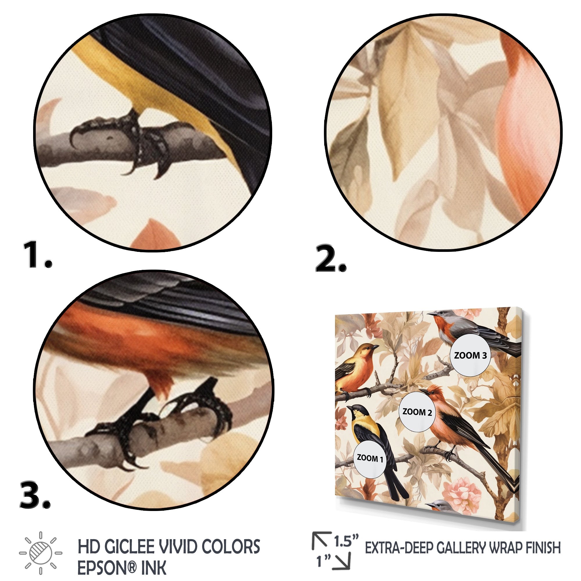 Yellow Black Birds On Trees - Bird Living Room Wall Art