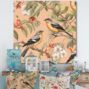 Green Yellow Birds On Trees - Bird Bedroom Wall Art