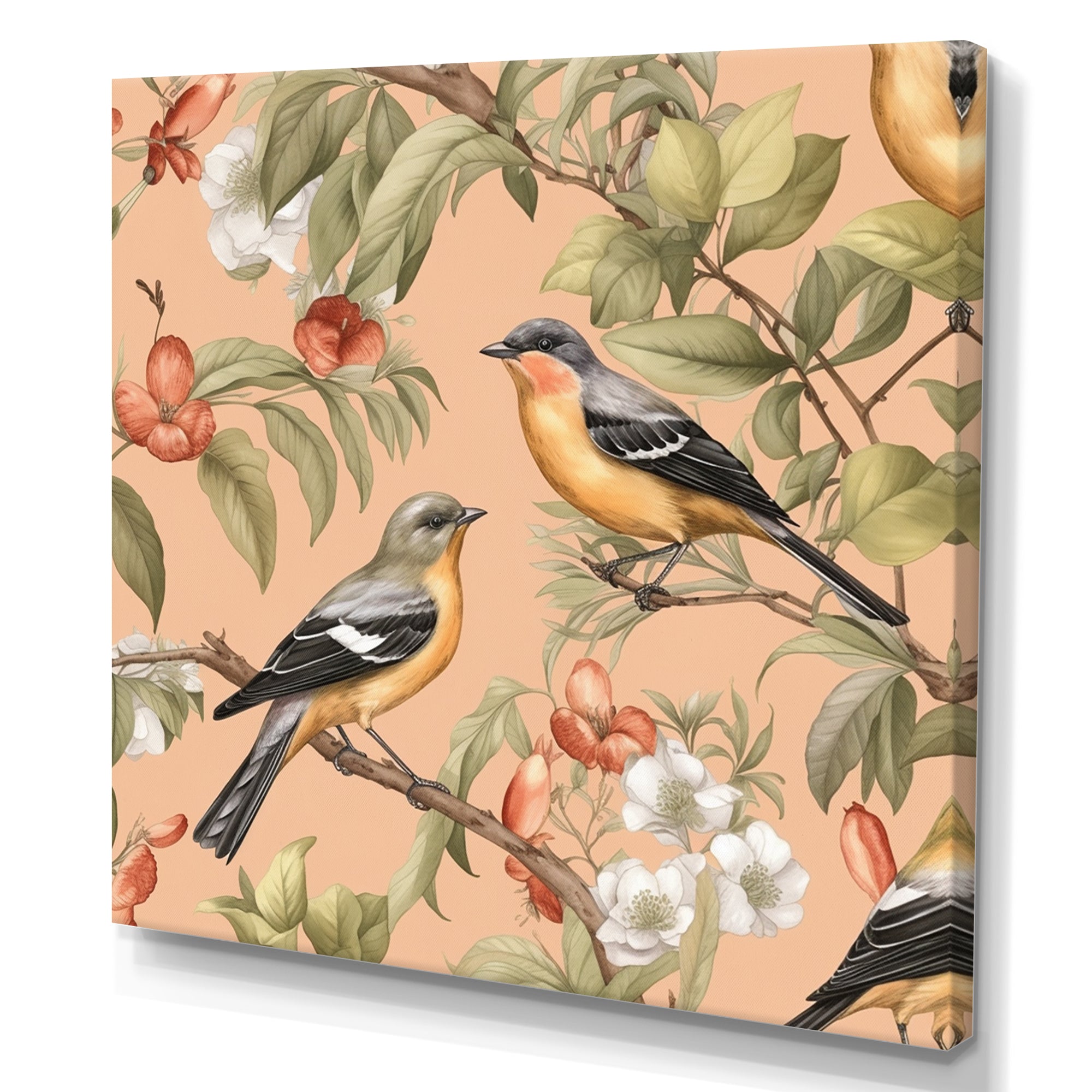 Green Yellow Birds On Trees - Bird Bedroom Wall Art