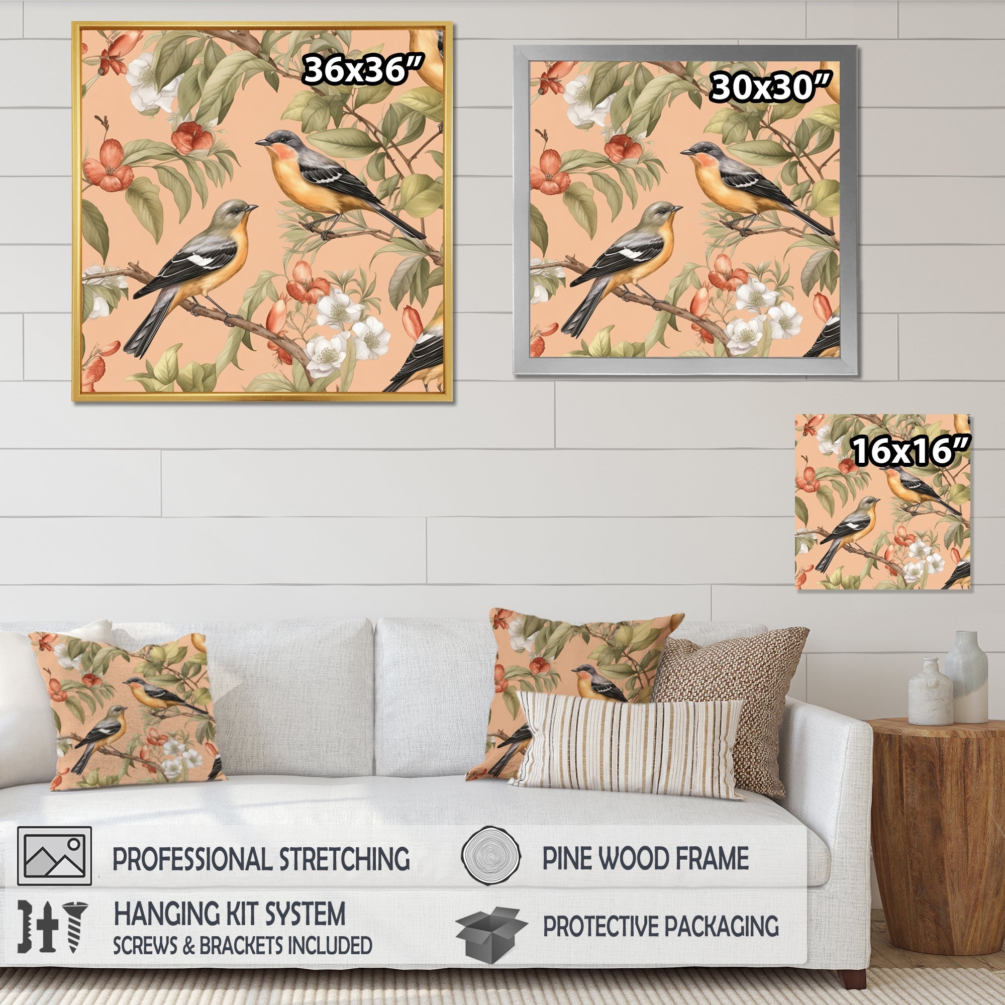 Green Yellow Birds On Trees - Bird Bedroom Wall Art