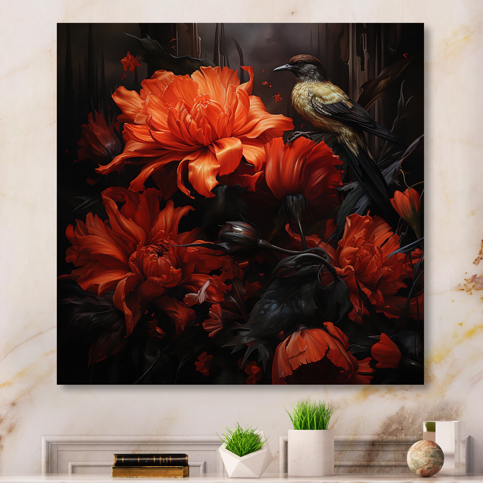 Modern Bluejaybirds On Flower - Bird Canvas Wall Art