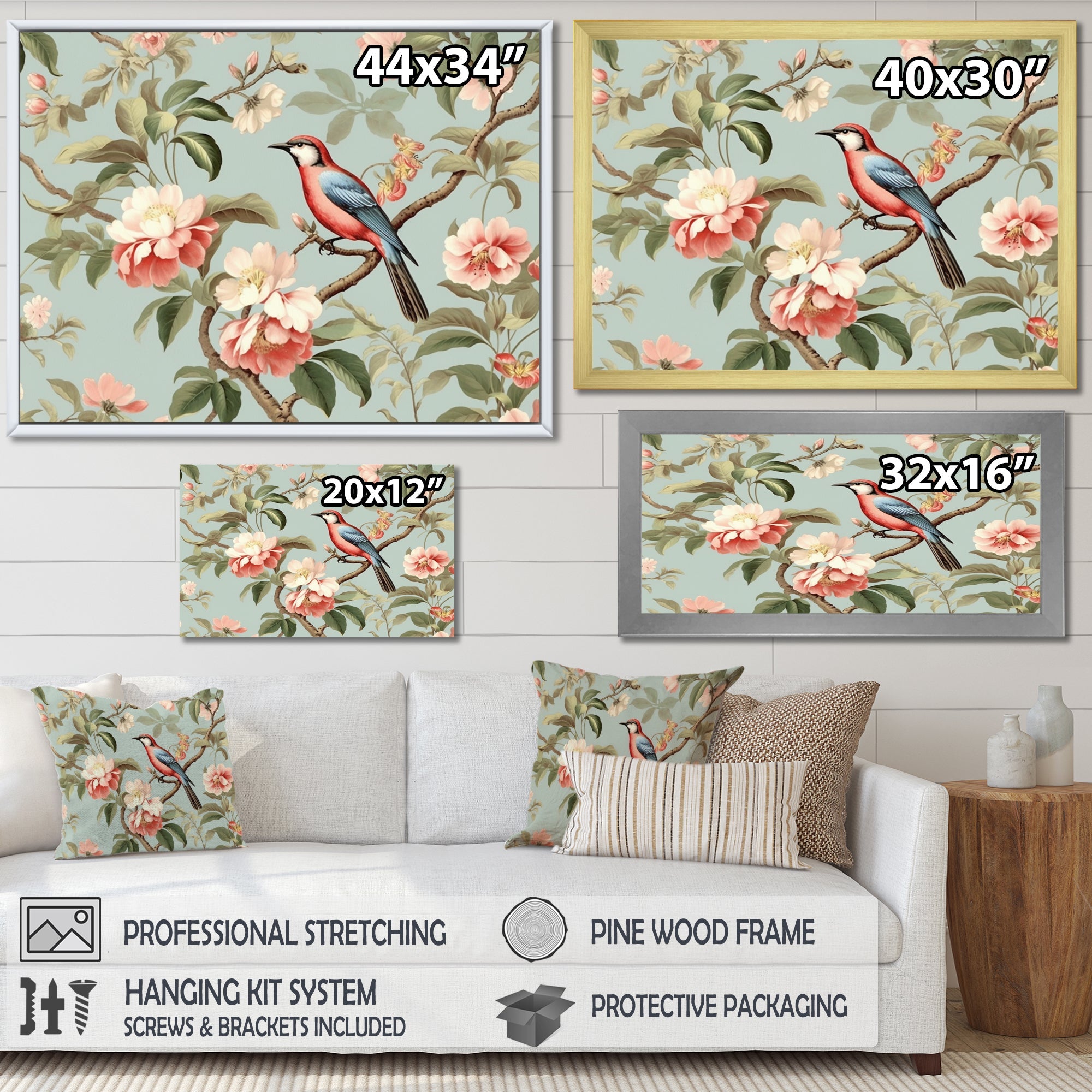 Brown Bird On Floral Trees - Bird Wall Art Prints