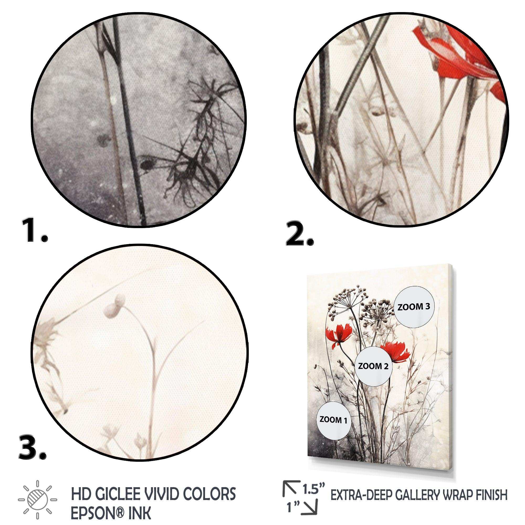 Red Grey Herb Garden I - Floral Canvas Wall Art