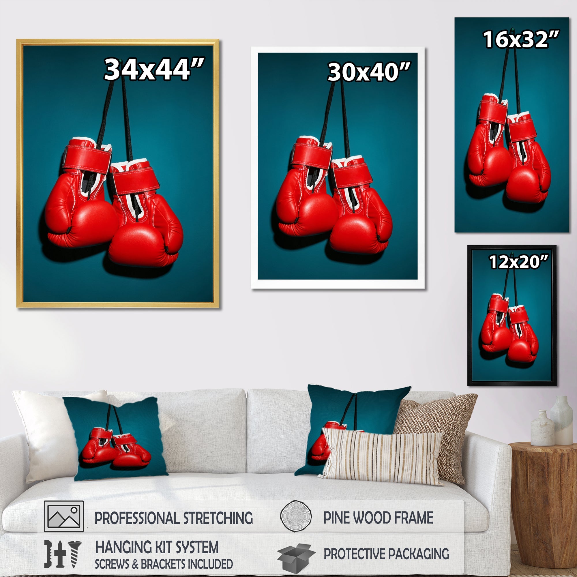 Knockout Red Box Gloves - Sport Boxer Canvas Wall Art