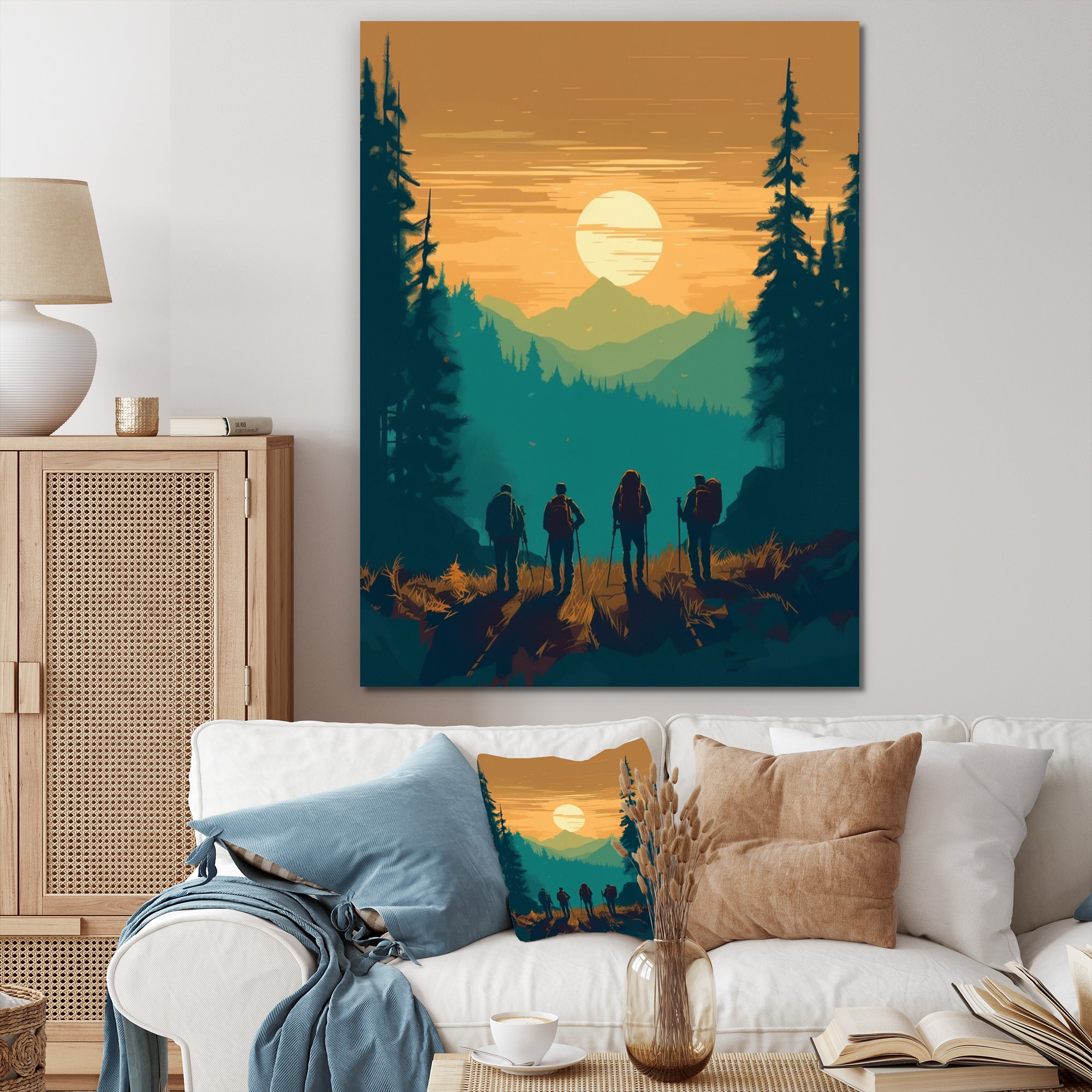 Yellow Teal Bold Hiking Sunset I - Hiking Canvas Wall Art