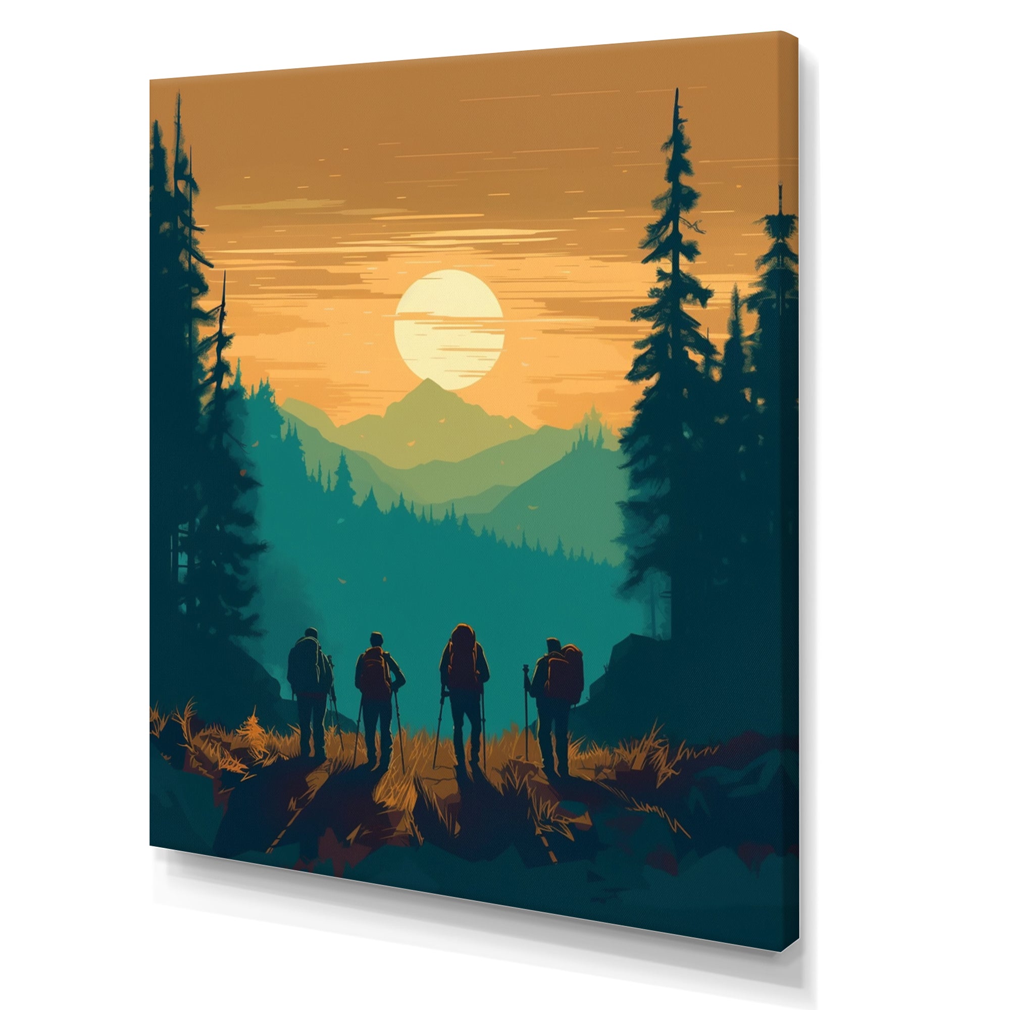 Yellow Teal Bold Hiking Sunset I - Hiking Canvas Wall Art