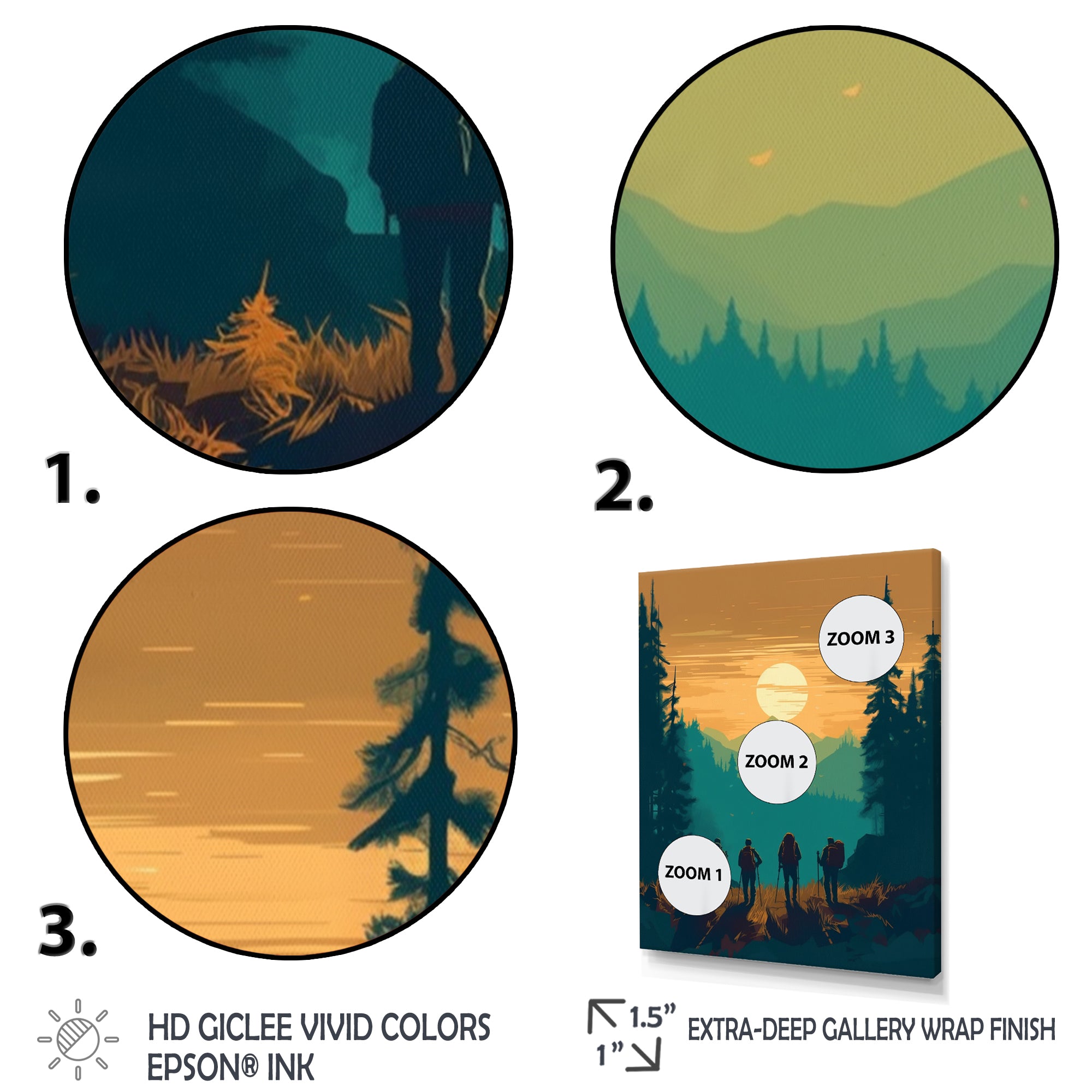 Yellow Teal Bold Hiking Sunset I - Hiking Canvas Wall Art