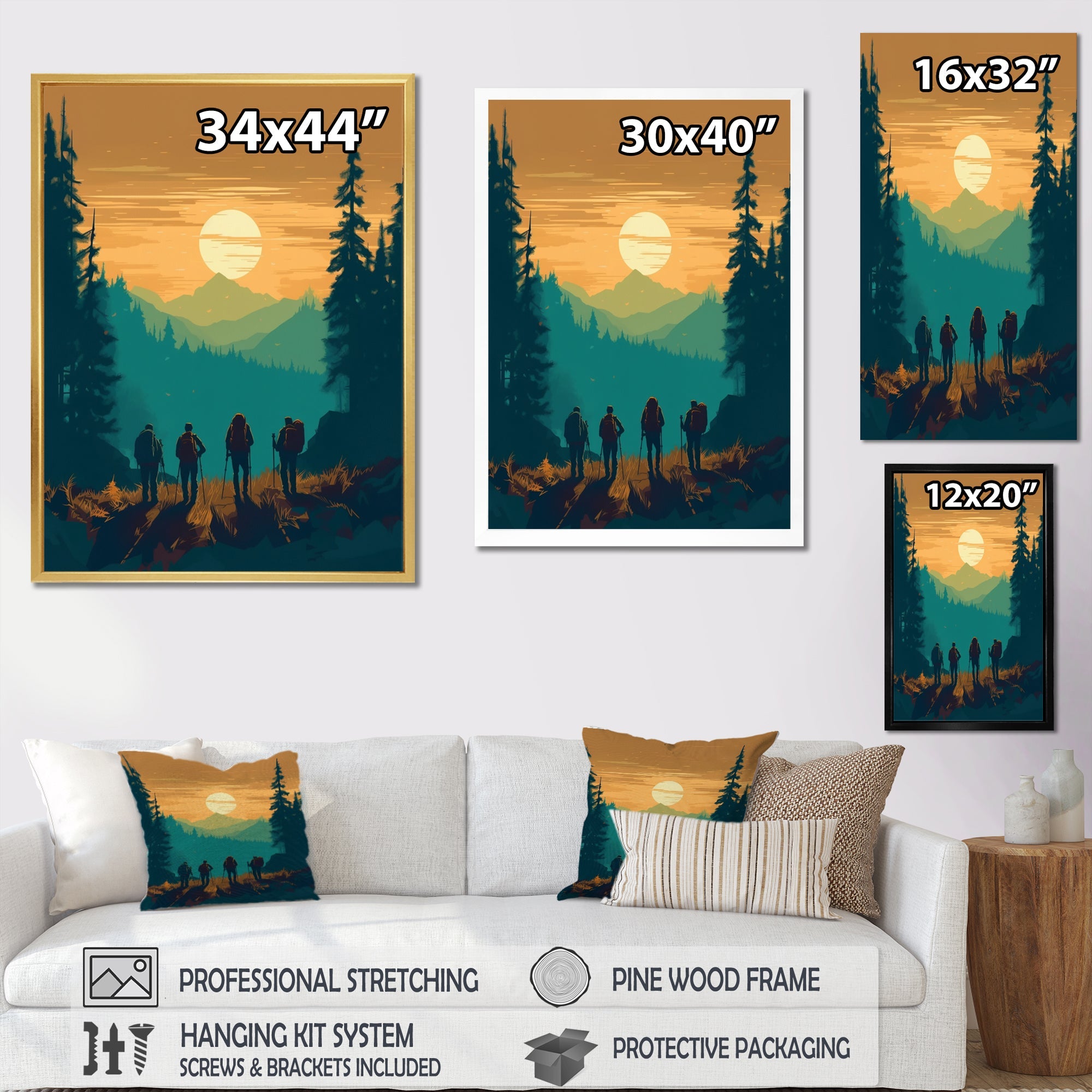 Yellow Teal Bold Hiking Sunset I - Hiking Canvas Wall Art