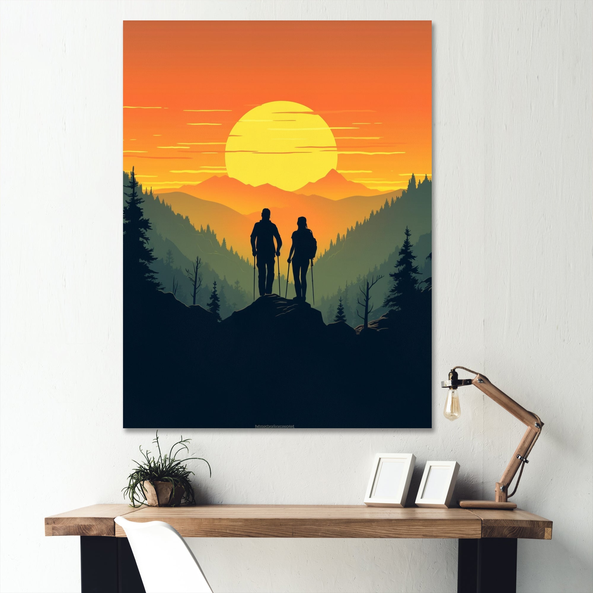 Orange Yellow Bold Hiking Sunset - Hiking Canvas Wall Art