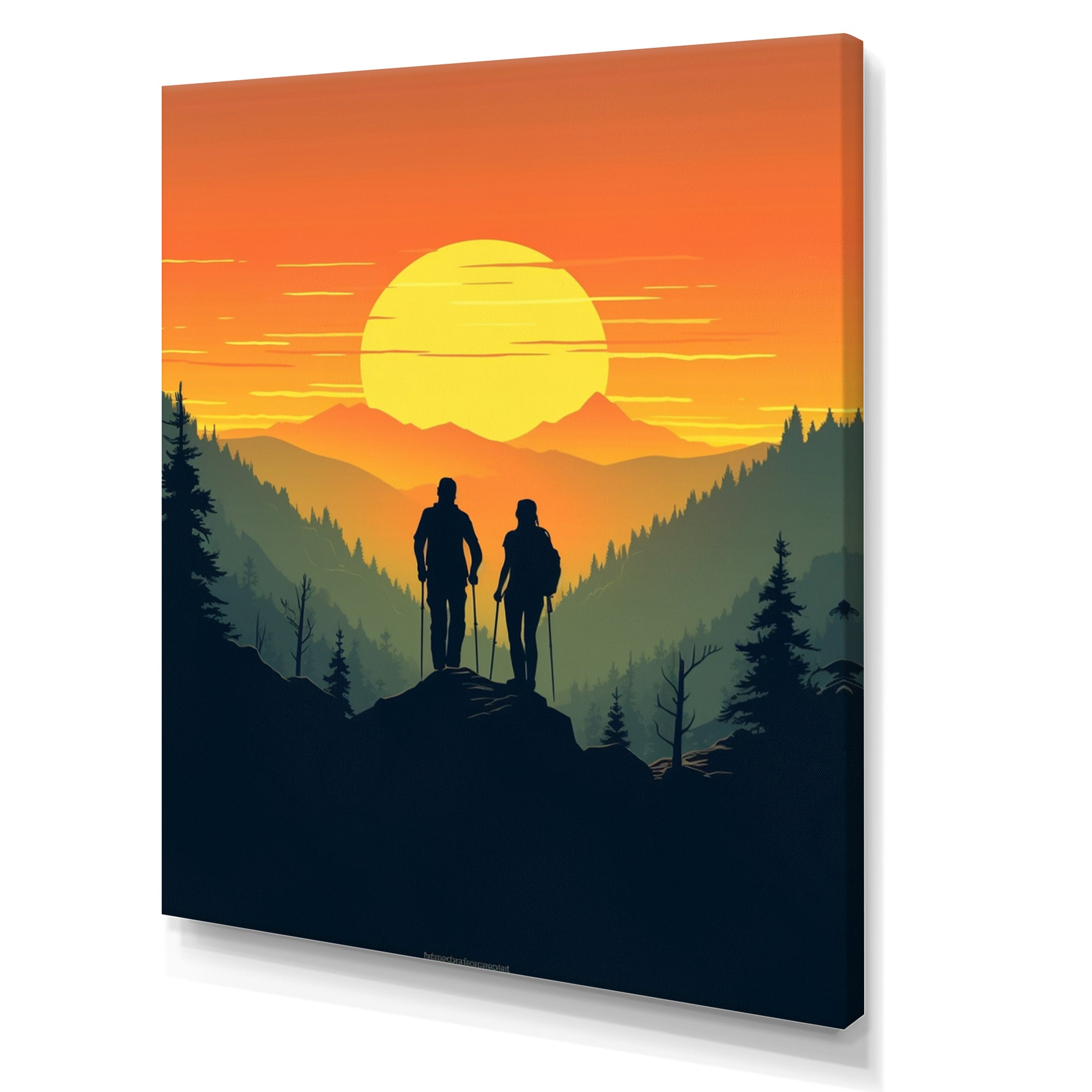 Orange Yellow Bold Hiking Sunset - Hiking Canvas Wall Art