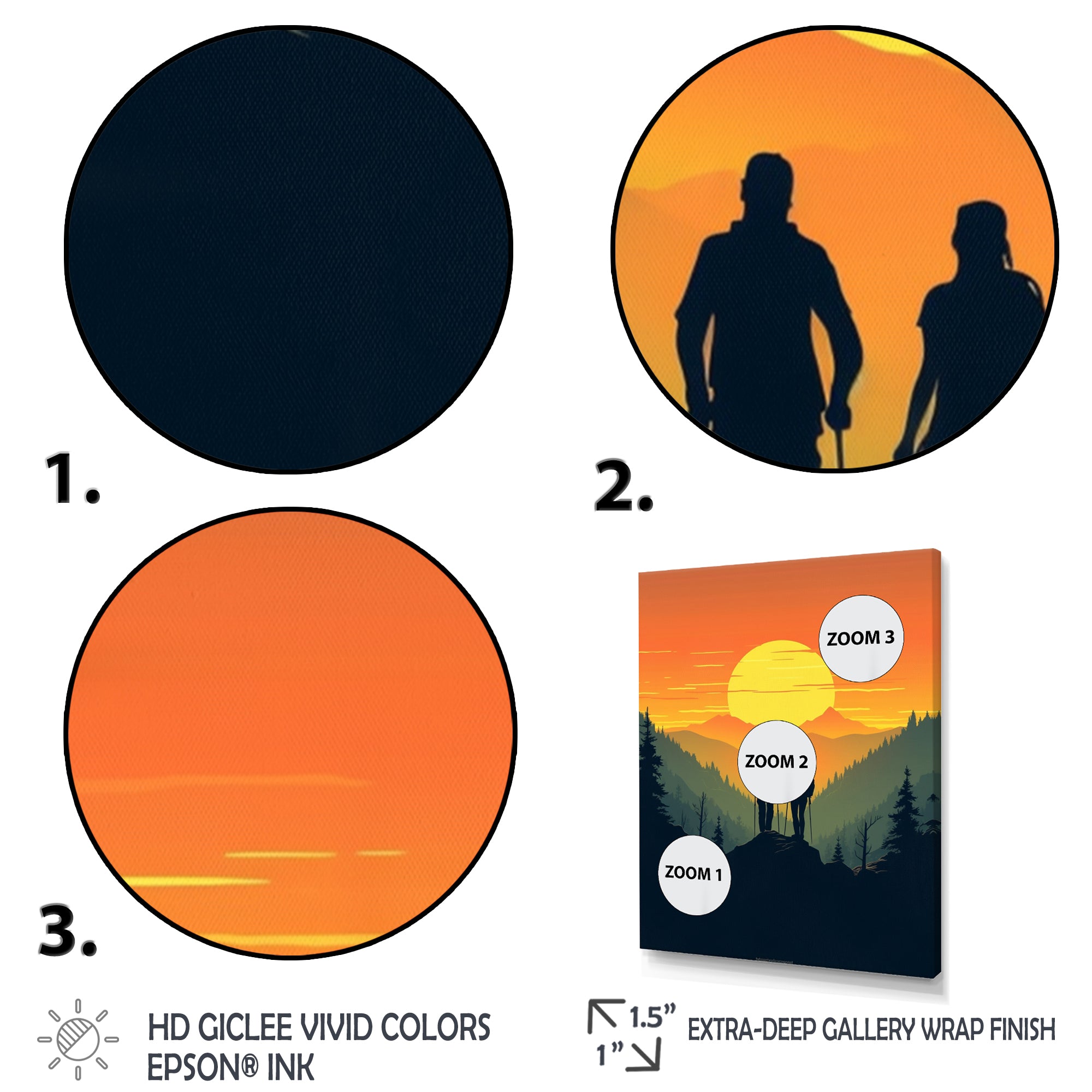 Orange Yellow Bold Hiking Sunset - Hiking Canvas Wall Art