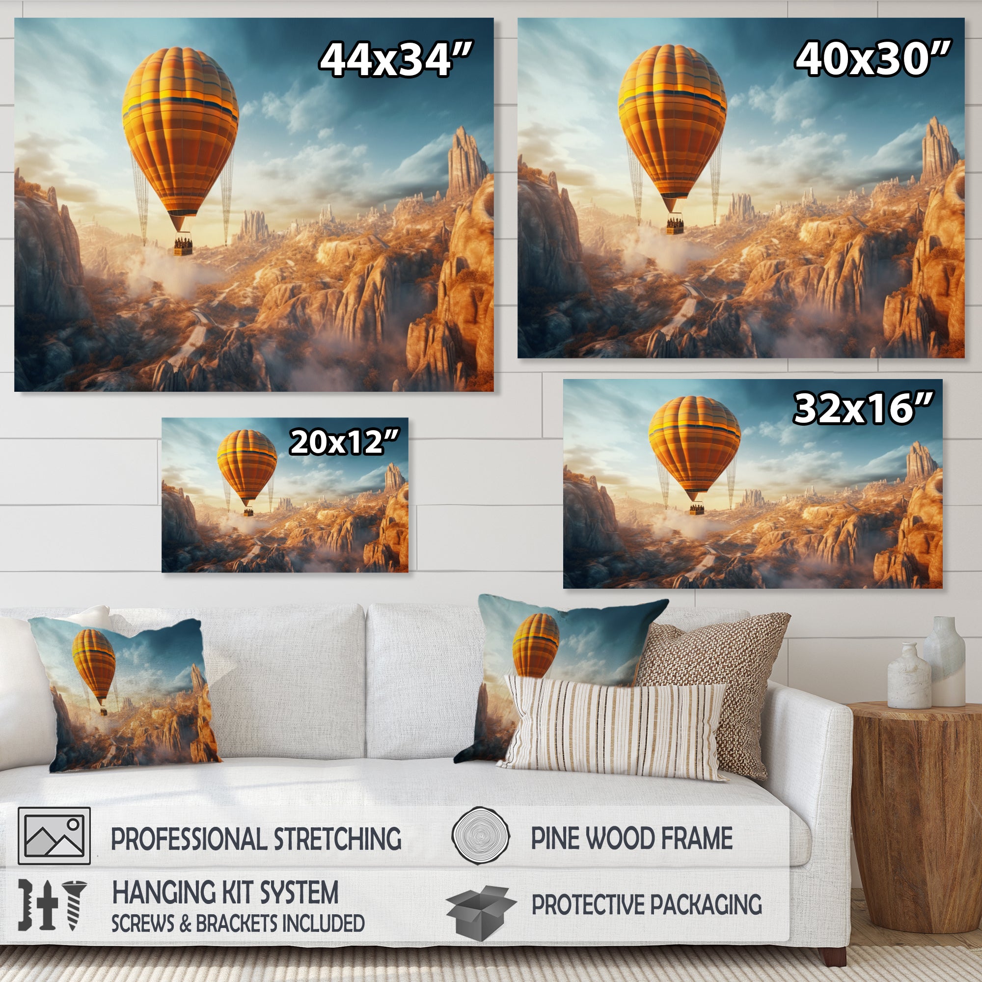 Yellow Hot Air Ballon Panoramic I - Hot Air Balloon Canvas Wall Art