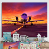 Airplane At Sunset I - Plane Canvas Wall Art