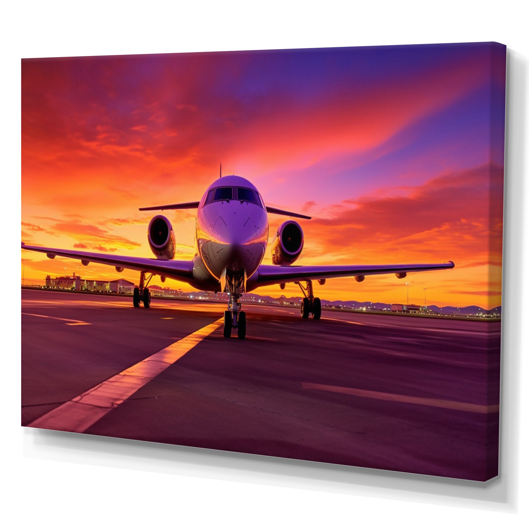 Airplane At Sunset I - Plane Canvas Wall Art