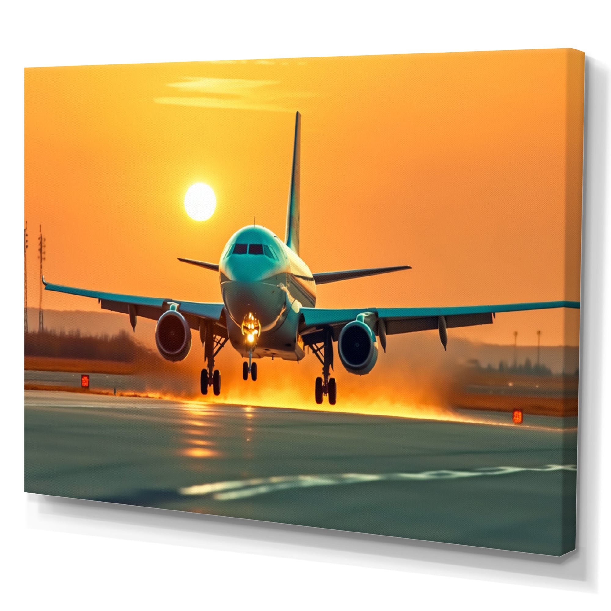Sunset Airplane On The Tarmac I - Plane Canvas Wall Art