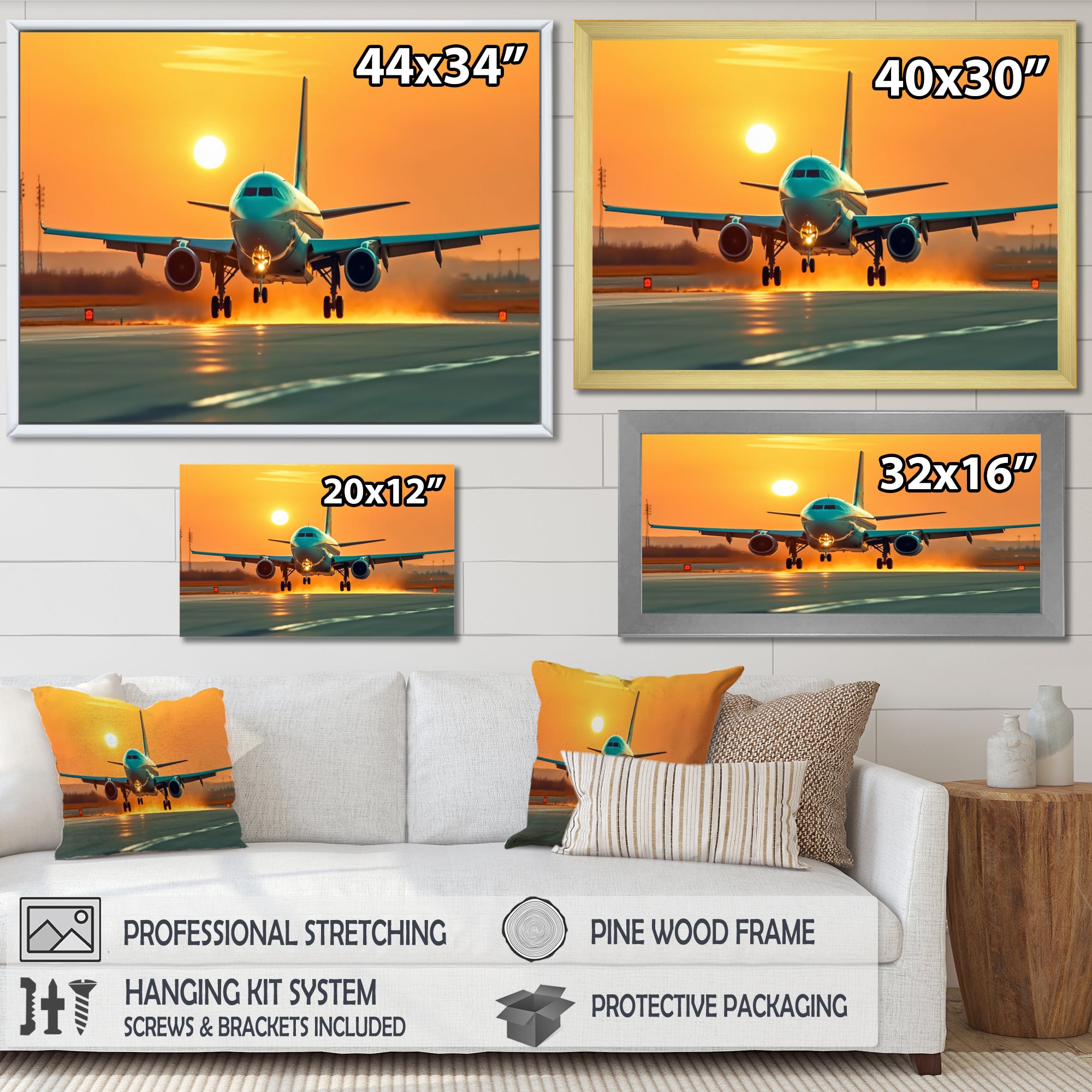 Sunset Airplane On The Tarmac I - Plane Canvas Wall Art
