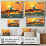 Sunset Airplane On The Tarmac I - Plane Canvas Wall Art