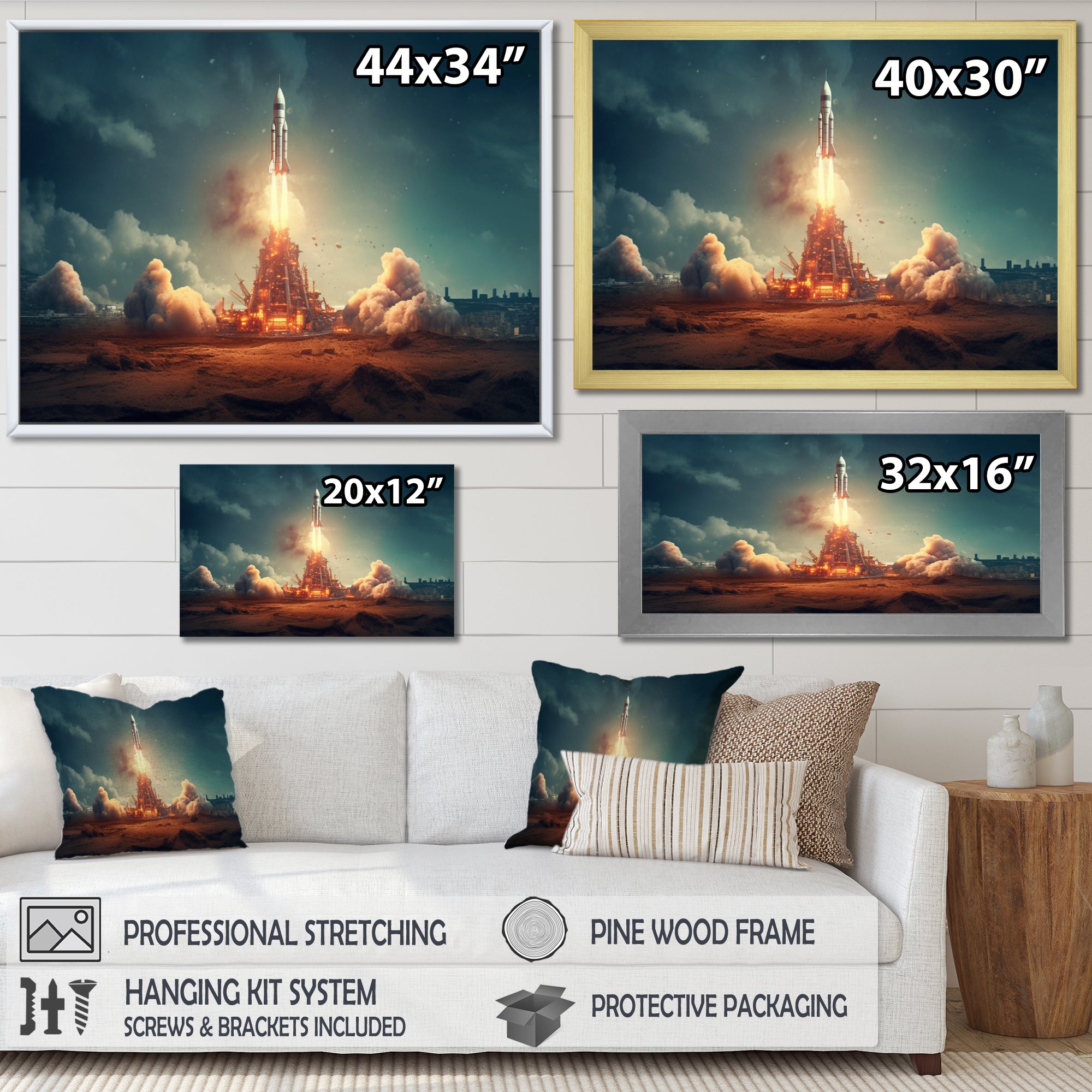 Vintage Spaceship Rocket I - Rocket Canvas Wall Art