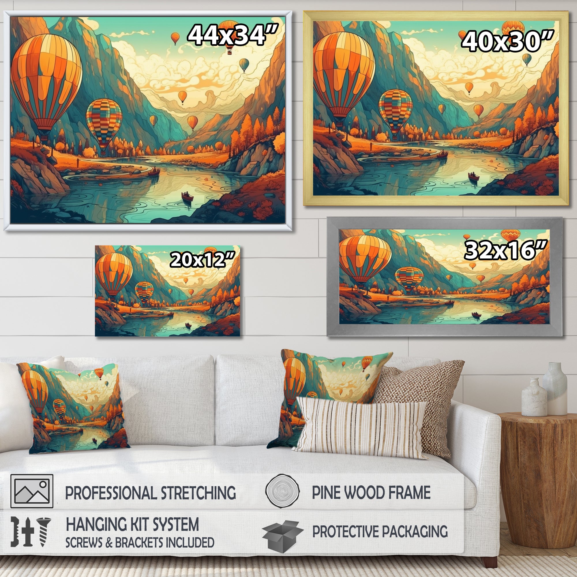 High In The Sky Hot Air Ballon - Hot Air Balloon Canvas Wall Art