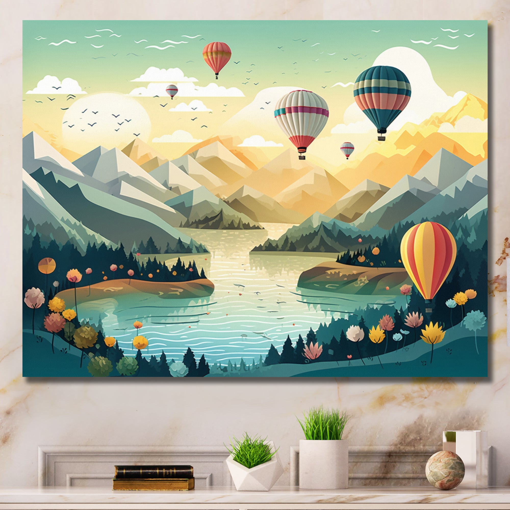 High In The Skies Hot Air Ballon - Hot Air Balloon Canvas Wall Art