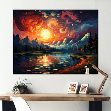 Planets Sunset On Mountain I - Hot Air Balloon Canvas Wall Art