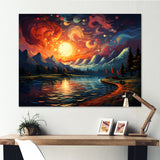Planets Sunset On Mountain I - Hot Air Balloon Canvas Wall Art