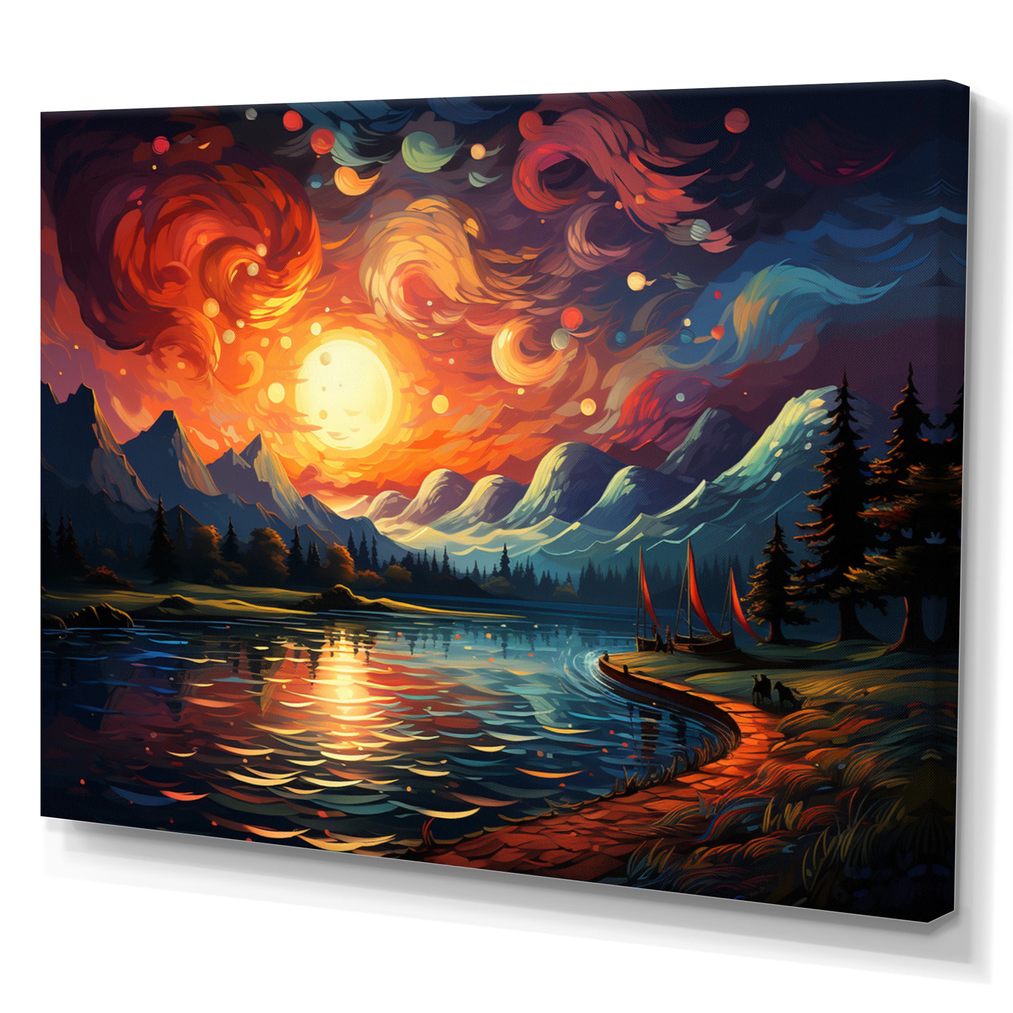 Planets Sunset On Mountain I - Hot Air Balloon Canvas Wall Art