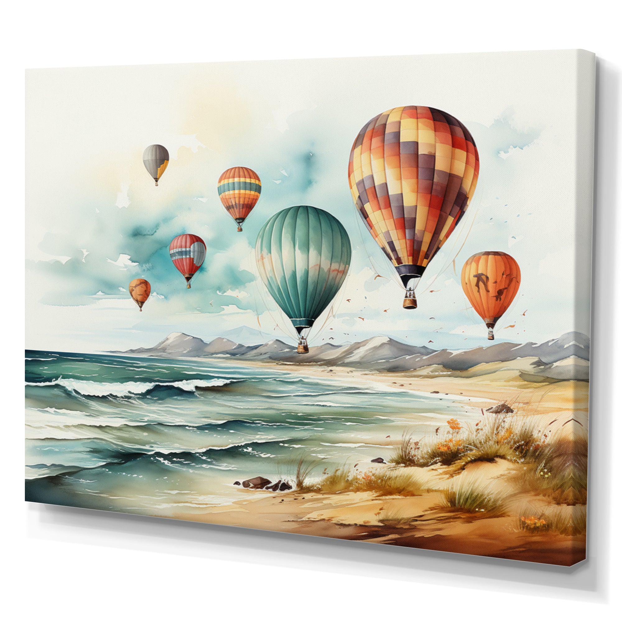 Air balloon Views On The Beach I - Hot Air Balloon Canvas Wall Art
