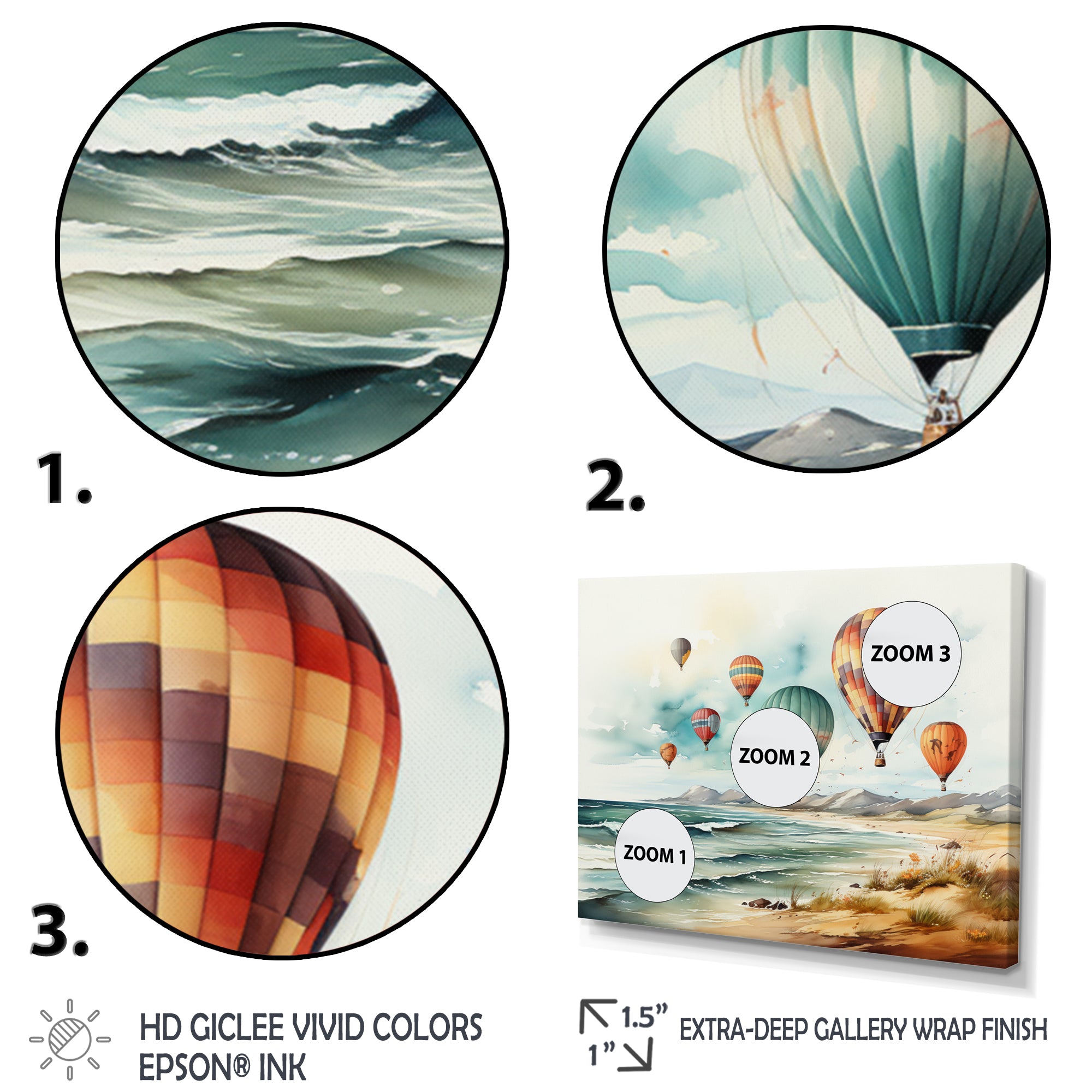 Air balloon Views On The Beach I - Hot Air Balloon Canvas Wall Art