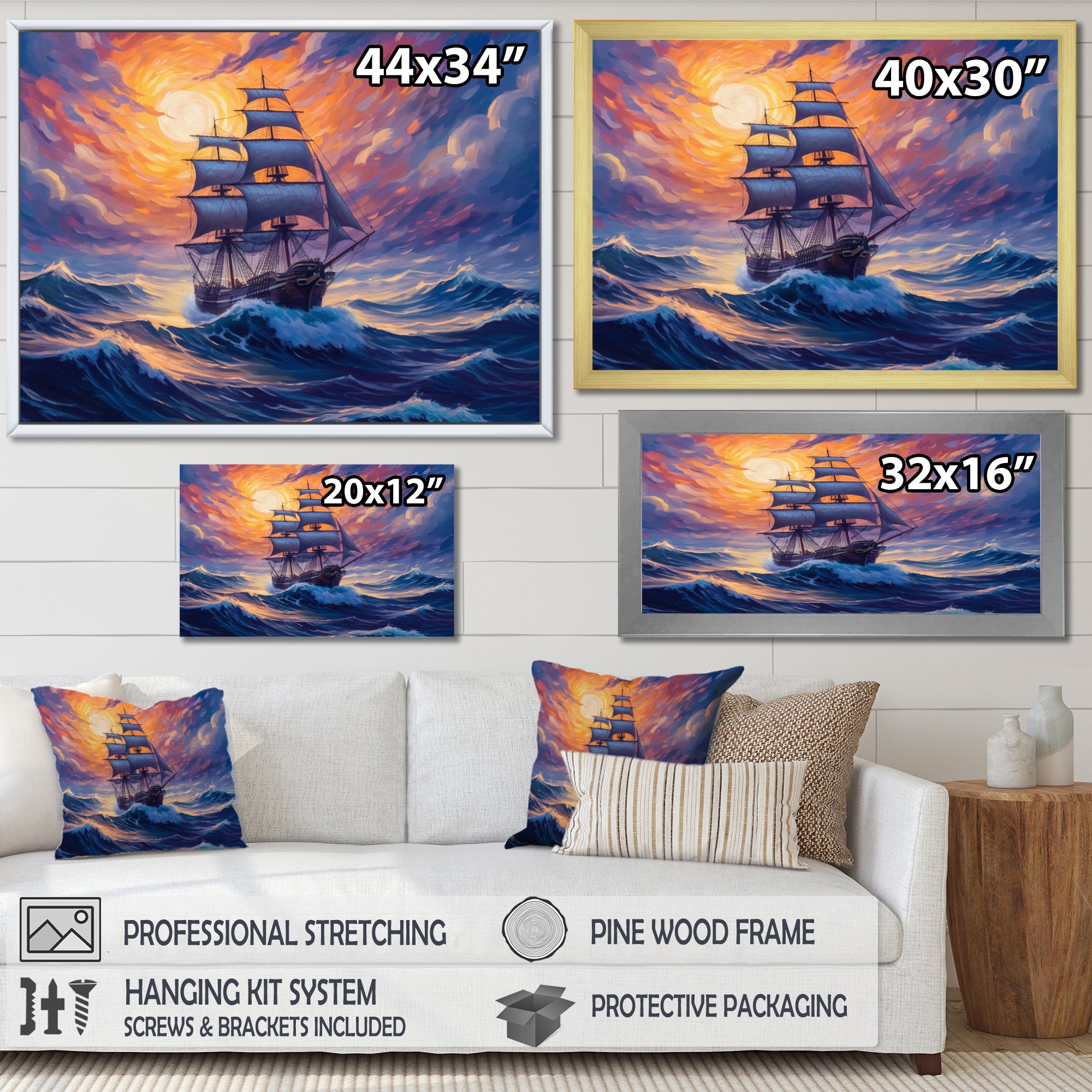 Ship Sailing The High Seas - Boat Canvas Wall Art
