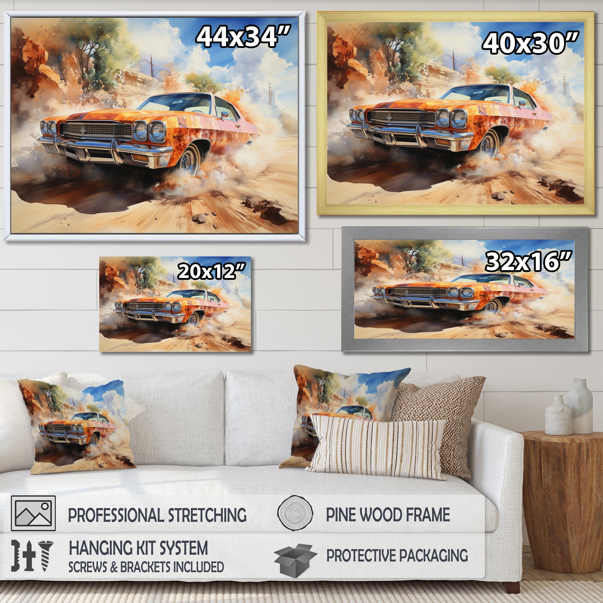 Orange Muscle Car On Offroad - Car Muscle Car Canvas Wall Art